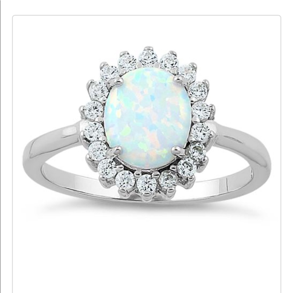 💞 NEW 925 Silver Oval White Opal Ring Sz 7